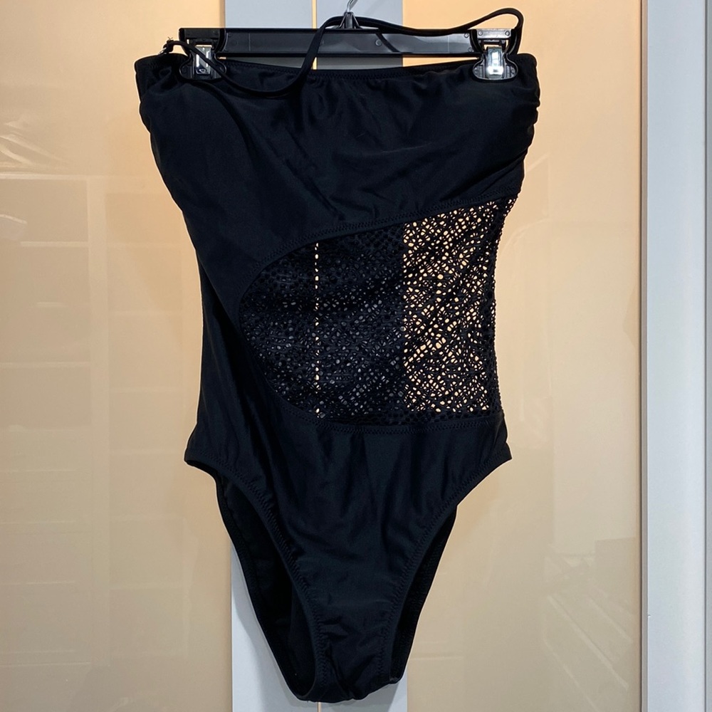 NEW Mossimo black one piece crochet swimsuit